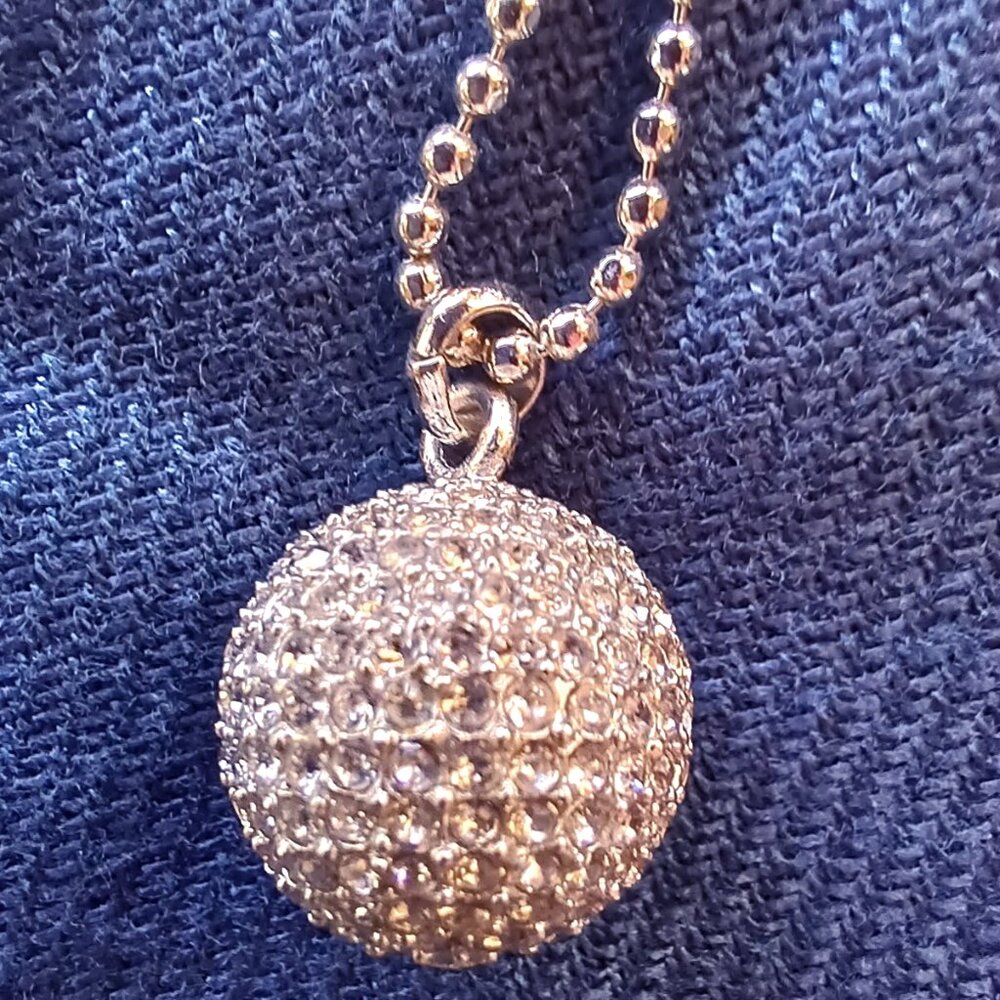 Michael Kors Pendant Silver Pave Sparkly Ball w Crystal Rhinestones 30" Chain - Picture 4 of 8